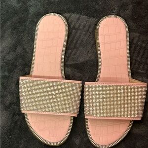 Amazon Pink Rhinestone Slide Sandals